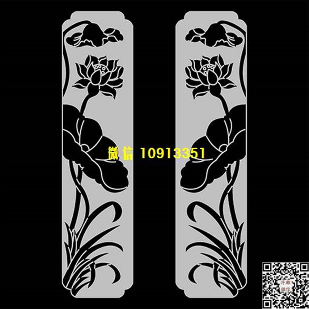 精雕图208荷花栏板精雕图线雕图线条图单线铣底图_电脑雕刻plt文泰矢量图精雕图浮雕图